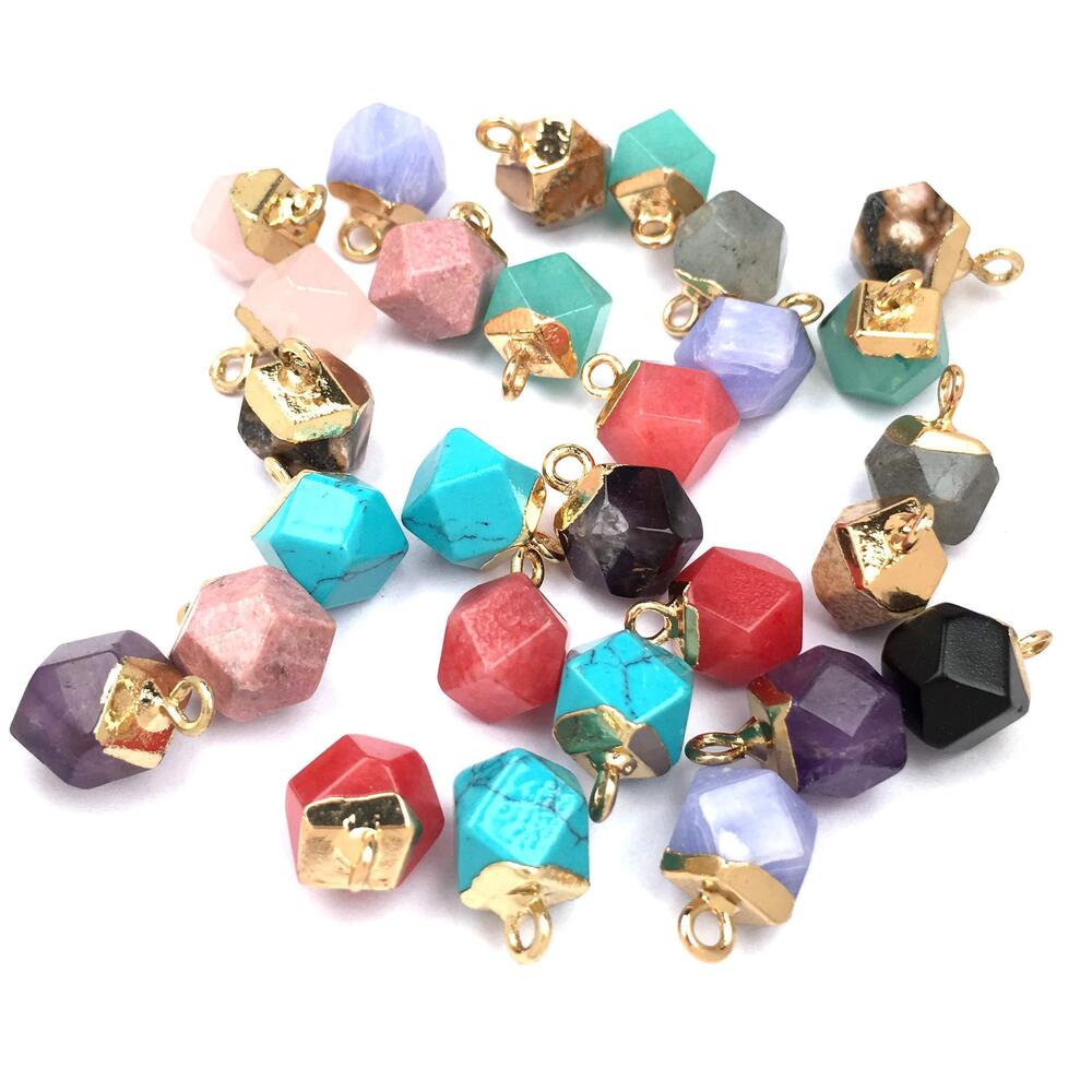 4875 10pcs Natural Stone Agate Charms, Faceted Agate Quartz Pendants Charms